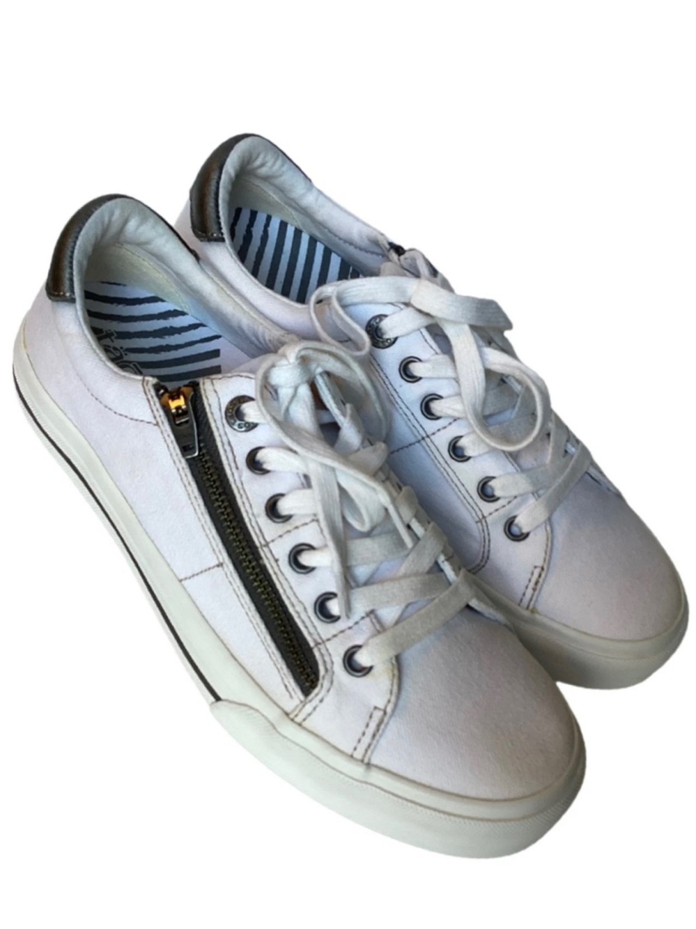 Taos Turbo Shoes Womens 10 Z-Soul White Zip Lace Up Comfort Casual Sneaker New